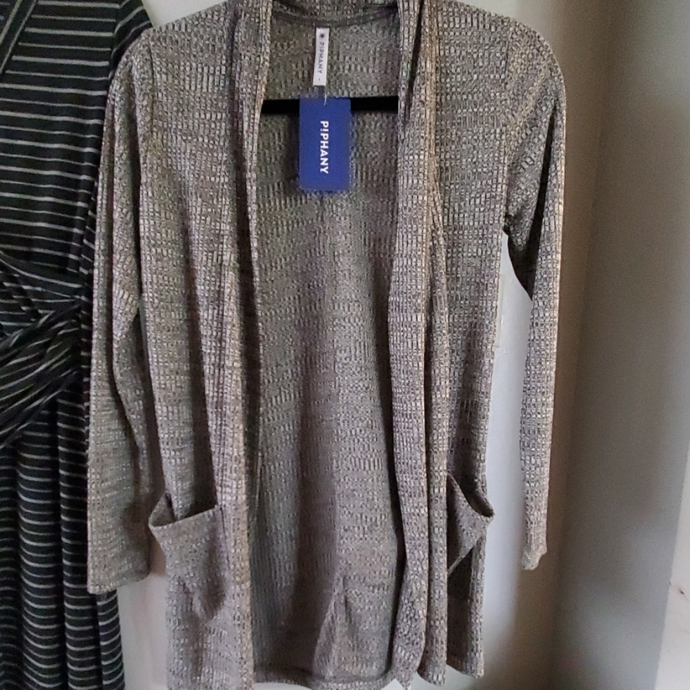 Cardigan with black tank top